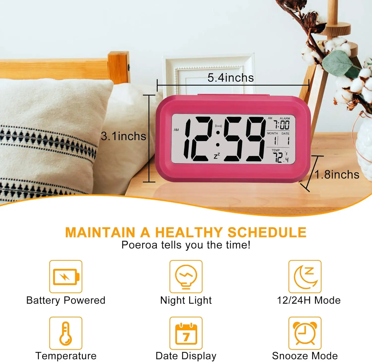 Creative Night Light Sensing Digital Alarm Clock With Led Temperature Display, Snooze Function and Smart Time Sensor for Student