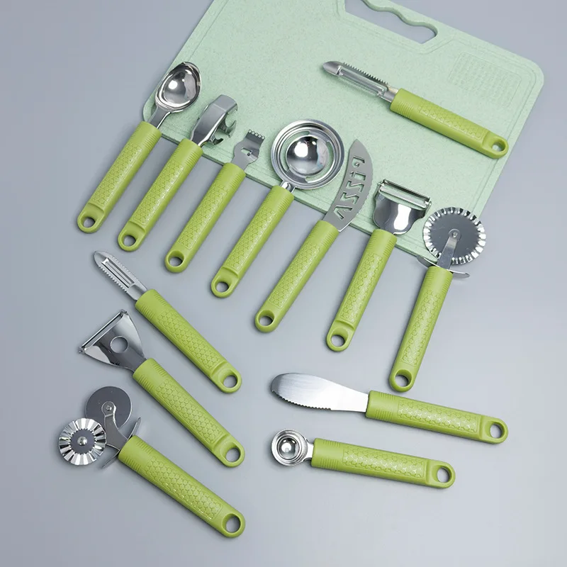 Stainless Steel Kitchen Gadget Kit Pizza Baking Tool Spoons Ladle Grater Cutter Fruit Box