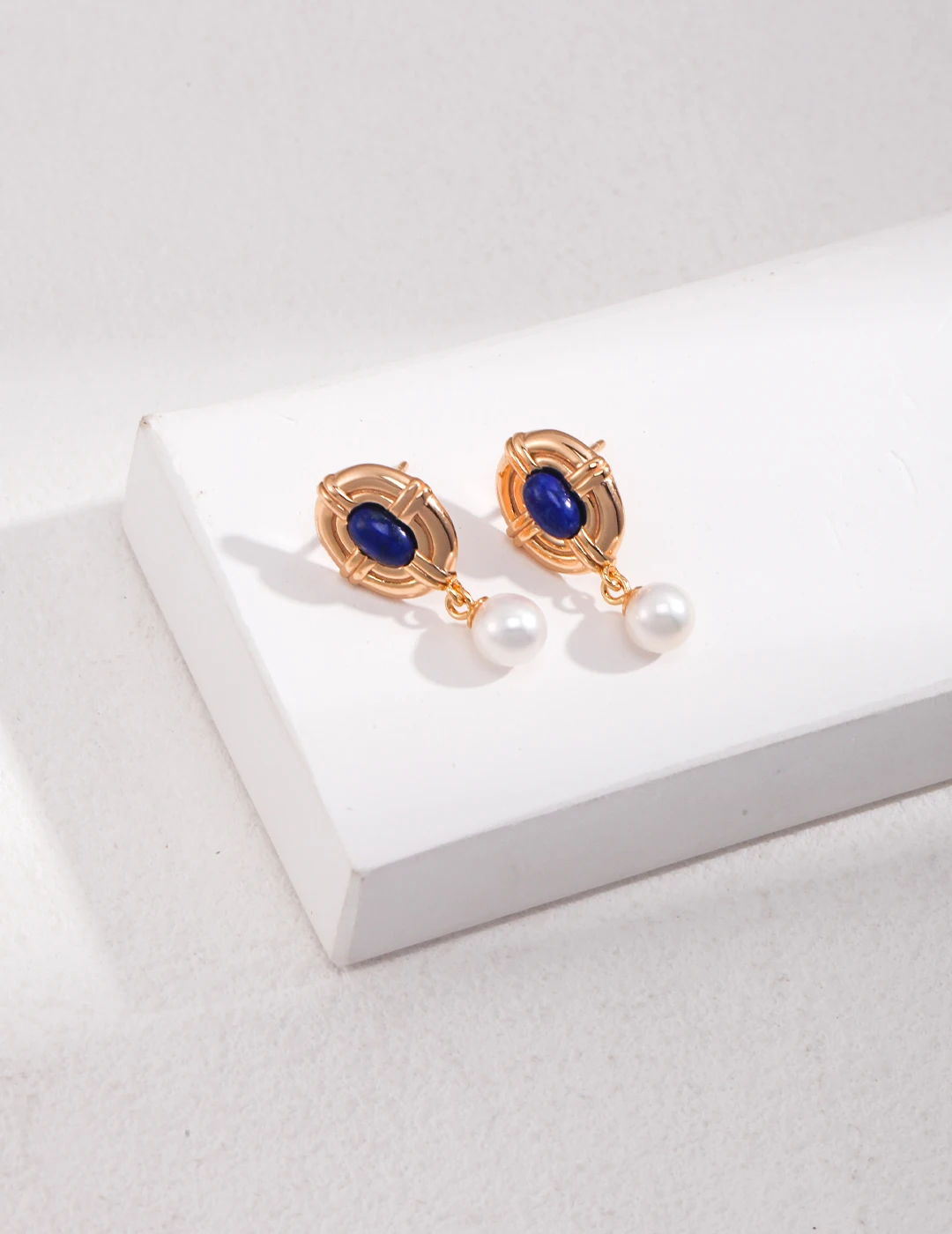 S925 Sterling Silver Natural Lapis Lazuli Freshwater Pearl Drop Earrings Light Vintage Court Style Minimalist Luxury