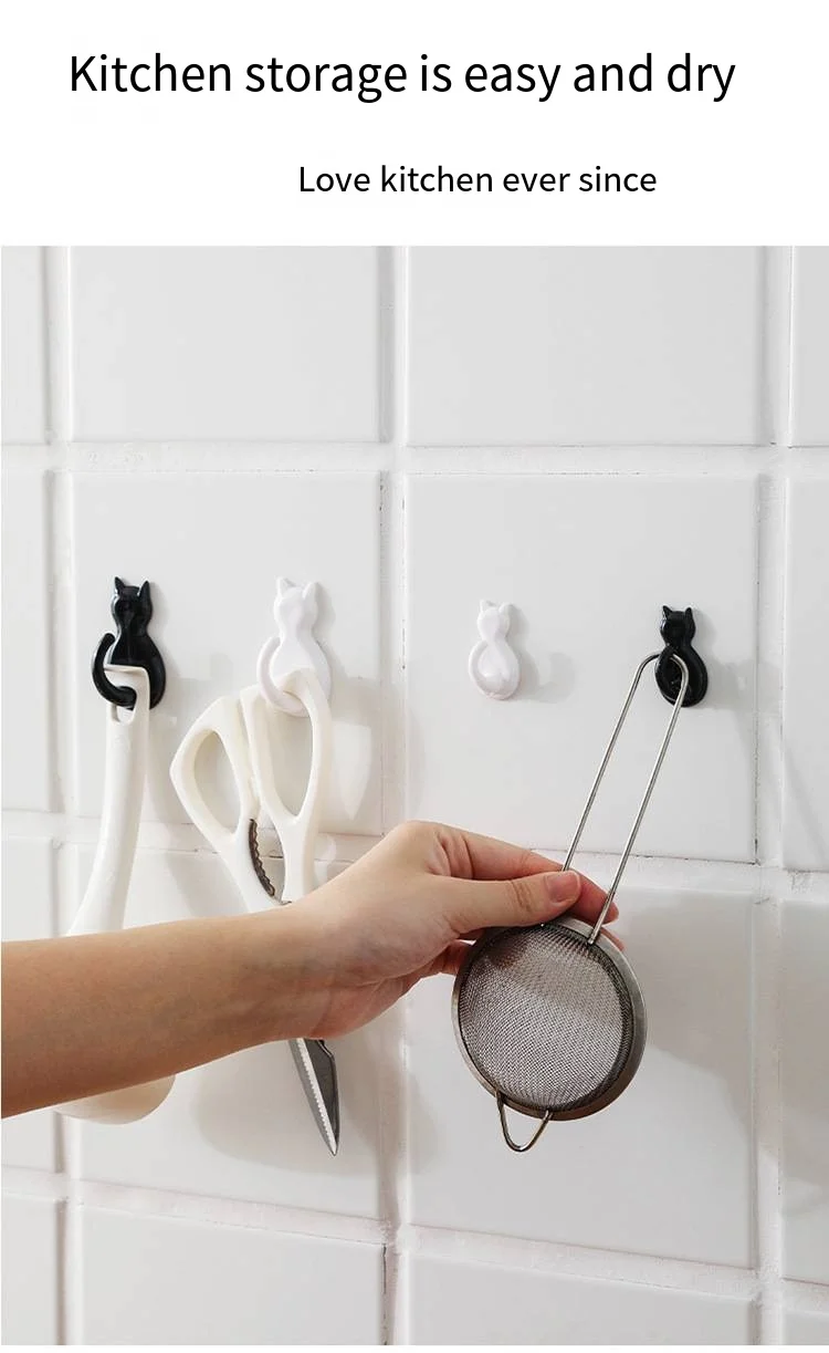 Japanese cat tail hook creative punch free hook Kitchen porch bedroom bathroom storage traceless cute cat hook manufacture