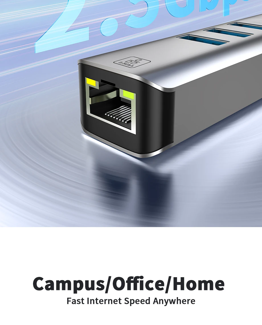 DOONJIEY USB 3.0 Aluminum Alloy Ethernet Adapter with 3-Port Type-C Gigabit Ethernet RJ45 Docking Station in Stock