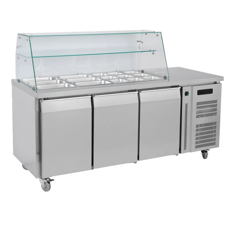 Commercial Buffet Salad Prep Table Refrigerator Commercial 3 Doors Salad Bar Refrigerator Subway Cold Food Table