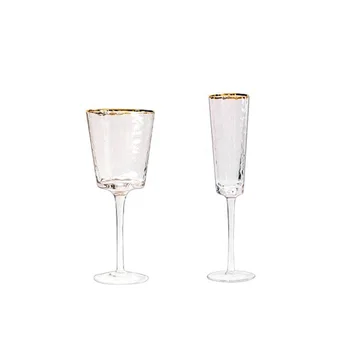 Factory Wedding Gold Rim Striped Design Stemmed Events Wine Glass Set/Gold/Silvery Plating Custom Personalized Wine Glass Set