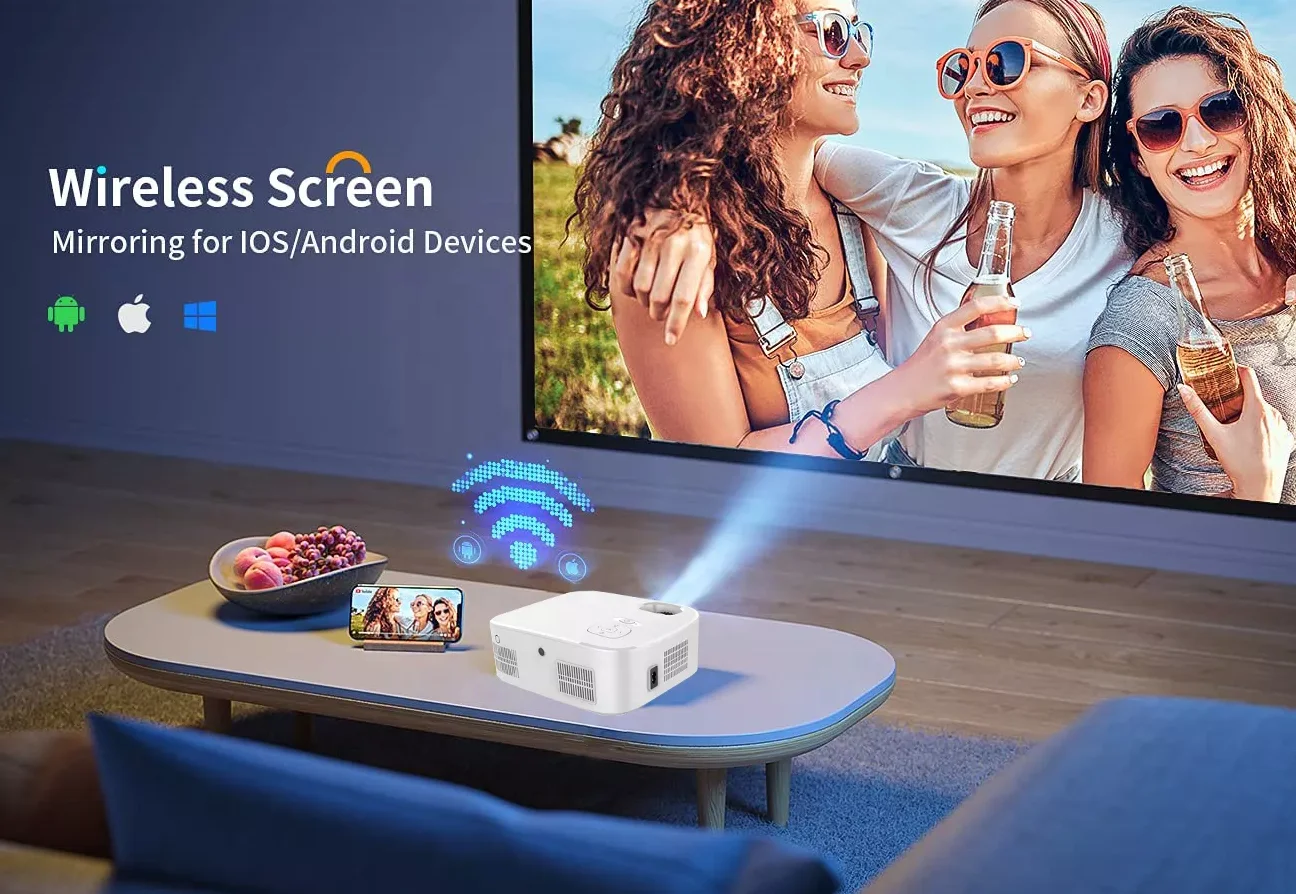 Global Version C55 Android WiFi BT Portable 1080p 4K Smart Theater Projector 450ANSI Lumens LCD for Home Theater