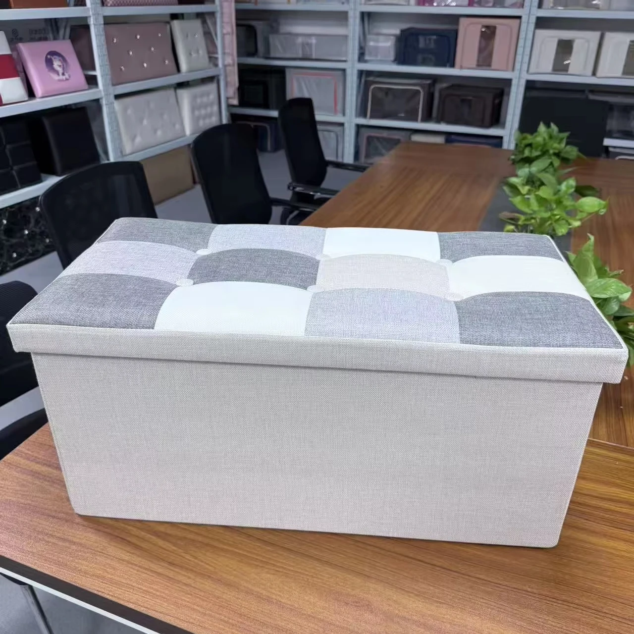 Modern Customizable Furniture Durable Foldable Fabric Linen Storage Bench for Living Room Space Saving Soft Box