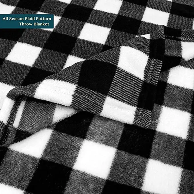 Flannel Fleece Buffalo Checker Blanket for King Bed Super Soft Velvet Plaid Pattern Checkered Decorative Throw