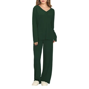 Premium Loungewear V-neck Women's Sleepwear Set Bamboo Viscose Pajamas Custom Pjs Ladies Soft Lounge Set