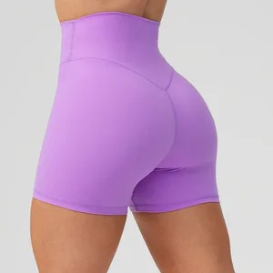 Fuyida Solid Breathable Super Soft Quick Dry Four-Way Stretch High Waisted Nylon Yoga Shorts Activewear Women Sportswear Biker