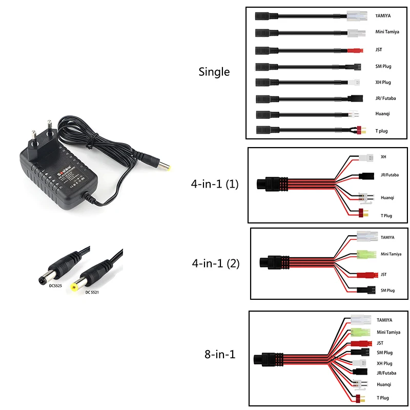 Smart Universal 2.4V 12V  RC Battery Charger for 2-10 Series NiMH/NiCD Battery Pack with Mini Tamiya,T Type,SM,XH Connectors
