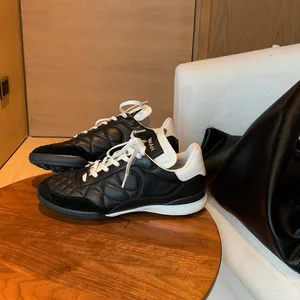 Women's Sports Leisure Sneakers Cowhide Grid-Pattern Leather Thick-Soled Running Shoes Height Increasing Lace-up All Seasons