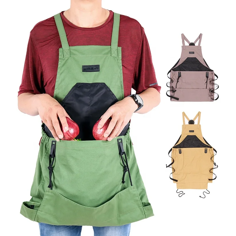 CHANGRONG Custom Durable Eco-Friendly Washable Cotton Canvas Kangaroo Fruit Harvest Garden Apron