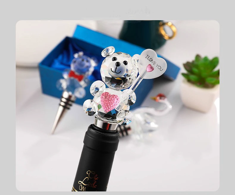 product factory wholesale bear and swan design metal wine stopper crystal bottle stopper for wedding return gift-33