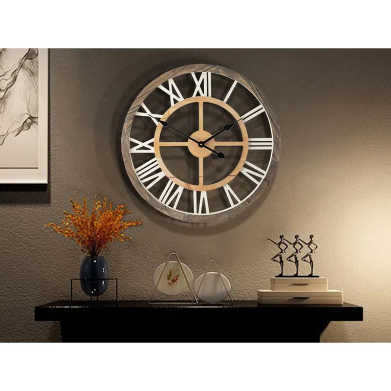 European Modern Creative Map Pattern Wall Clock Big Large Wooden Crafts Wall Hanging Contemporary Wall Mounted Clock