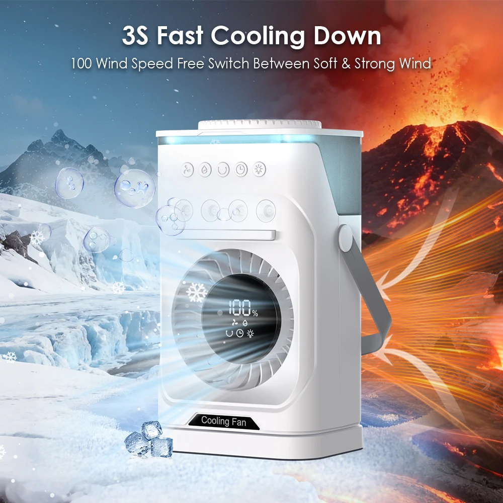 Outdoor Camping Fan with Spray Mist & RGB Lighting Rechargeable USB-Powered Portable Evaporative Cooler for Car & Garage Use