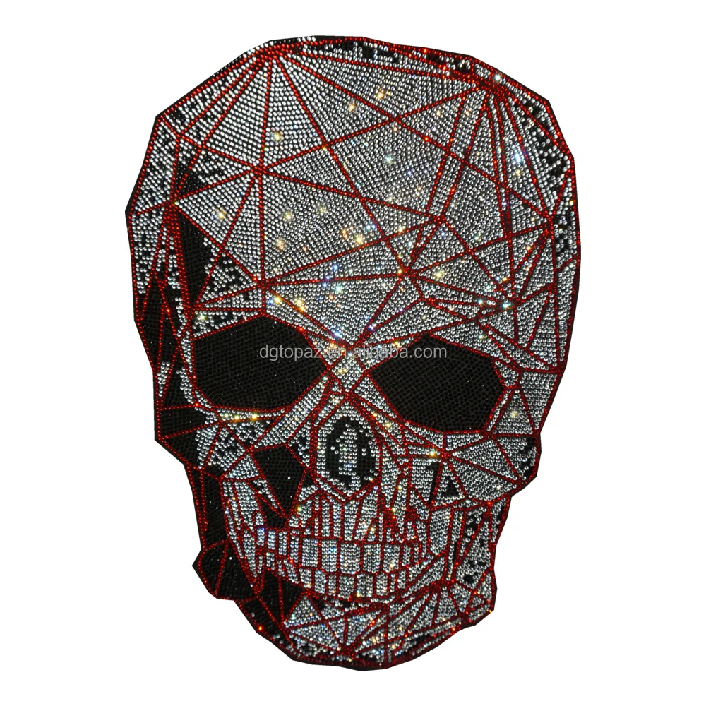 Free sample Skull head Hot Fix Rhinestones motif crystal rhinestone strass iron on Transfer applique
