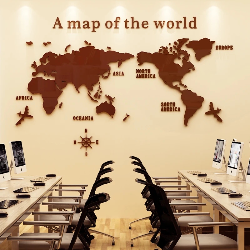 Large Size Living Room Acrylic Stickers Removable Home Decoration World Map  3d Wall Stickers