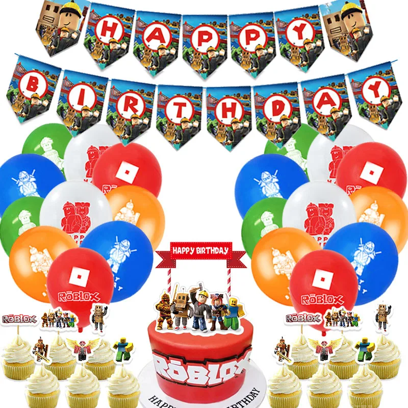 Roblox Tema Festa de Aniversário Decorações Set, Banner Balões Bolo Topper  Alimentos para festas para crianças