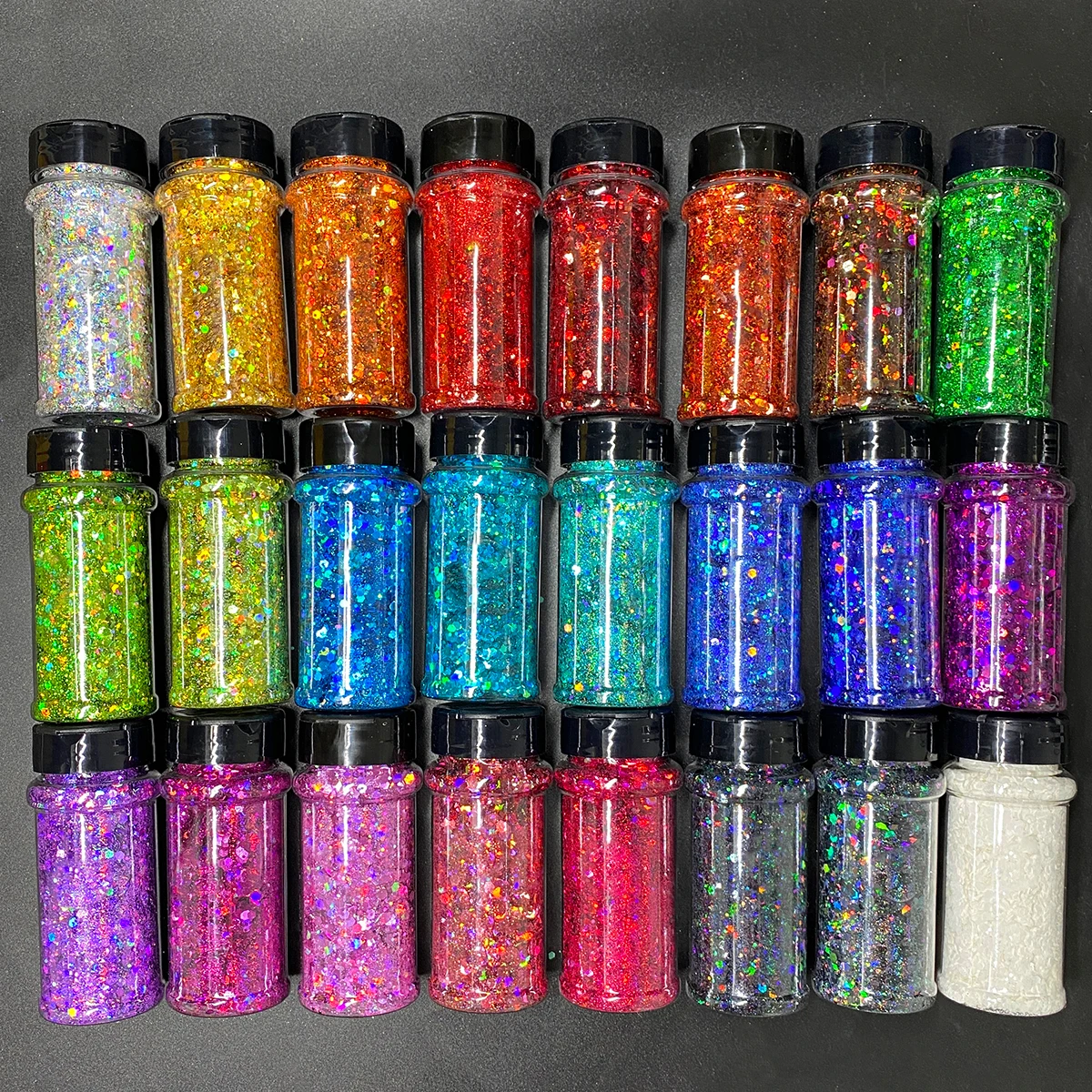 Bright Colorful Holographic Mix Chunky Body Glitter Bulk Wholesale 24 Colors in Shaker