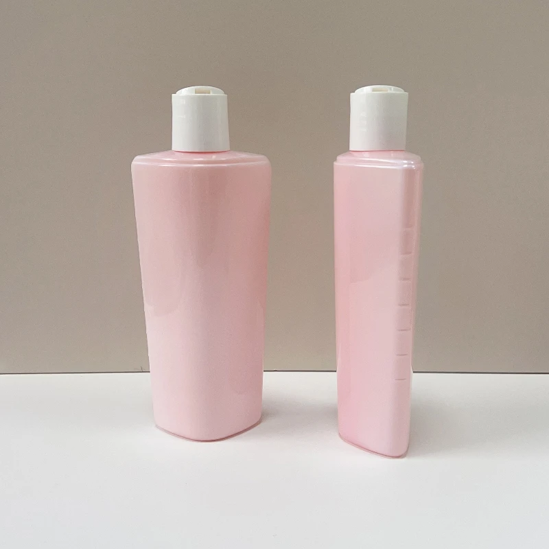 Selling Empty 357ml Pet pink Triangle Shampoo Body Wash Cosmetic Plastic Bottle