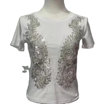 Ainidan Women Tshirt Casual Streetwear Tops Girls Y2k Cotton High Quality T-shirt Luxury Knitted Women Short Sleeve Shirts