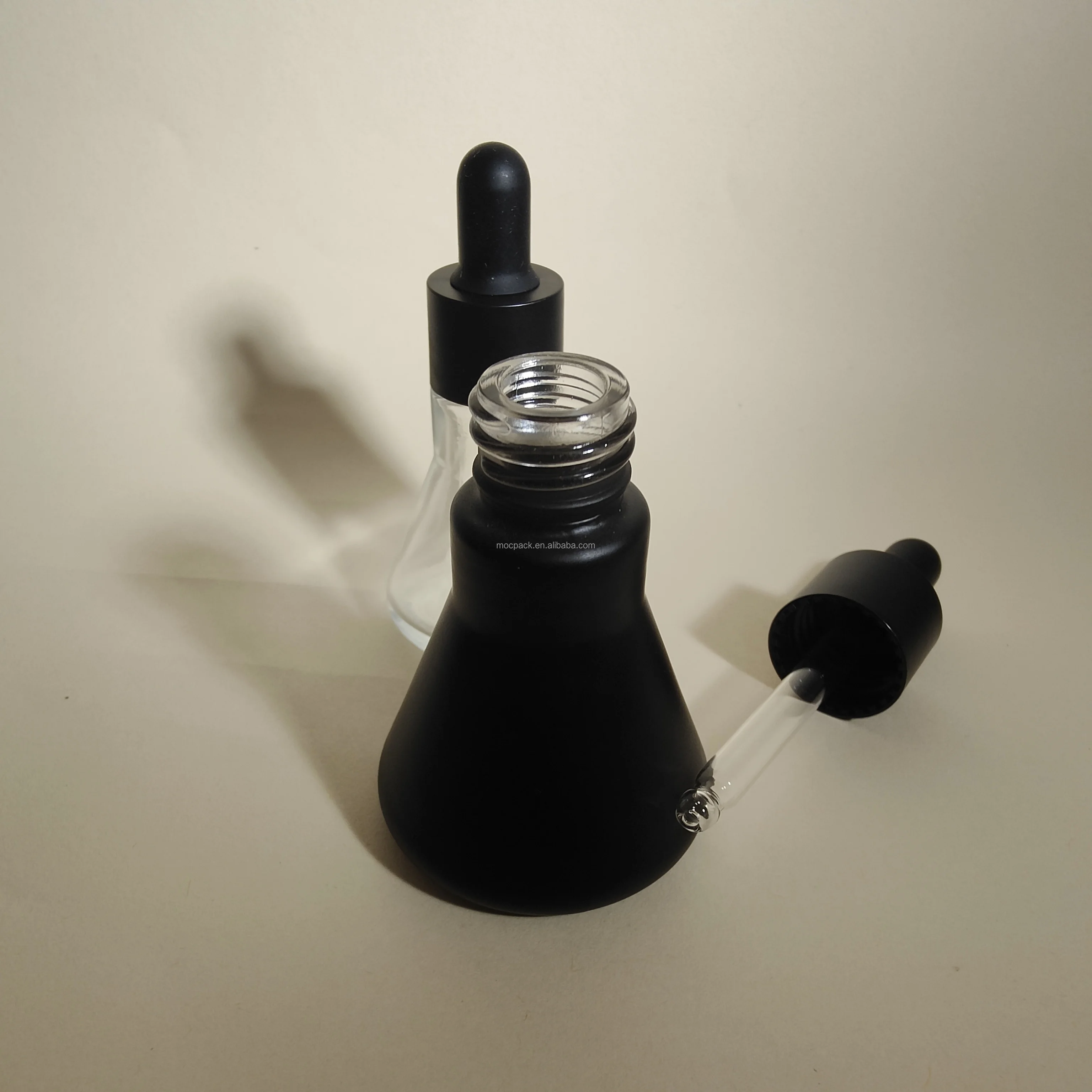 product hot sale 15ml 30ml cone clear black glass dropper bottle unique shape serum essential oil dropper bottle-29