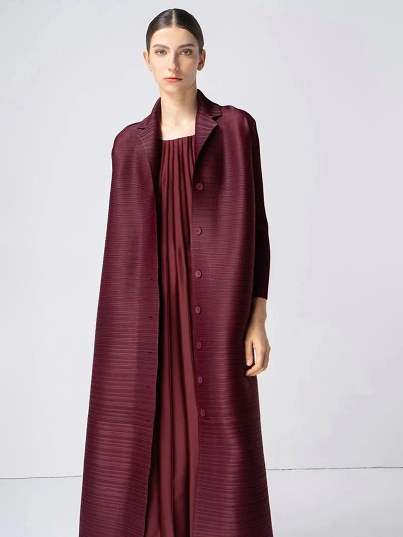 Factory Customized High Quality Miyake Pleated Turn Down Collar Loose Cardigan Coats Women Dress Indian Modest Abaya