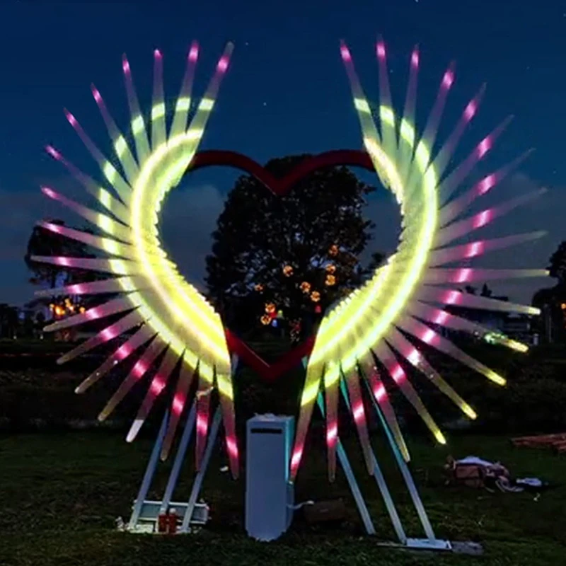 Interactive Dynamic RGB Wave Lighting - 3D LED Luminous Angel Wings for Event Motif & Commercial Decorative Installations