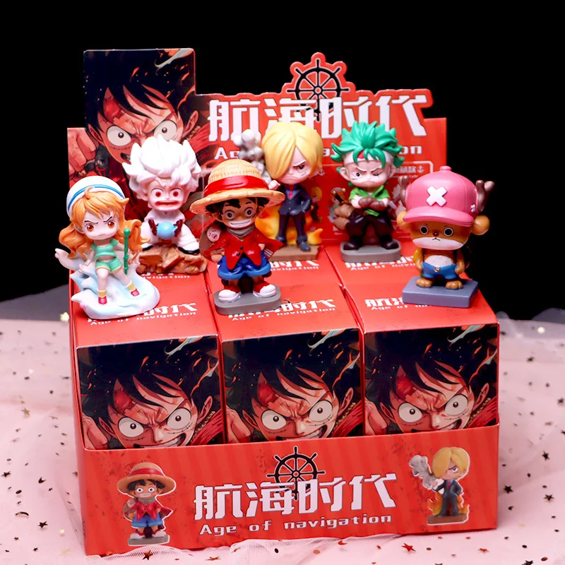 6PCS Mystery PVC Anime Figurine Blind Boxes 3D Resin 1Piece Luffy Zoro Nami Figures Surprise Collectible Doll Toy Anime Figure