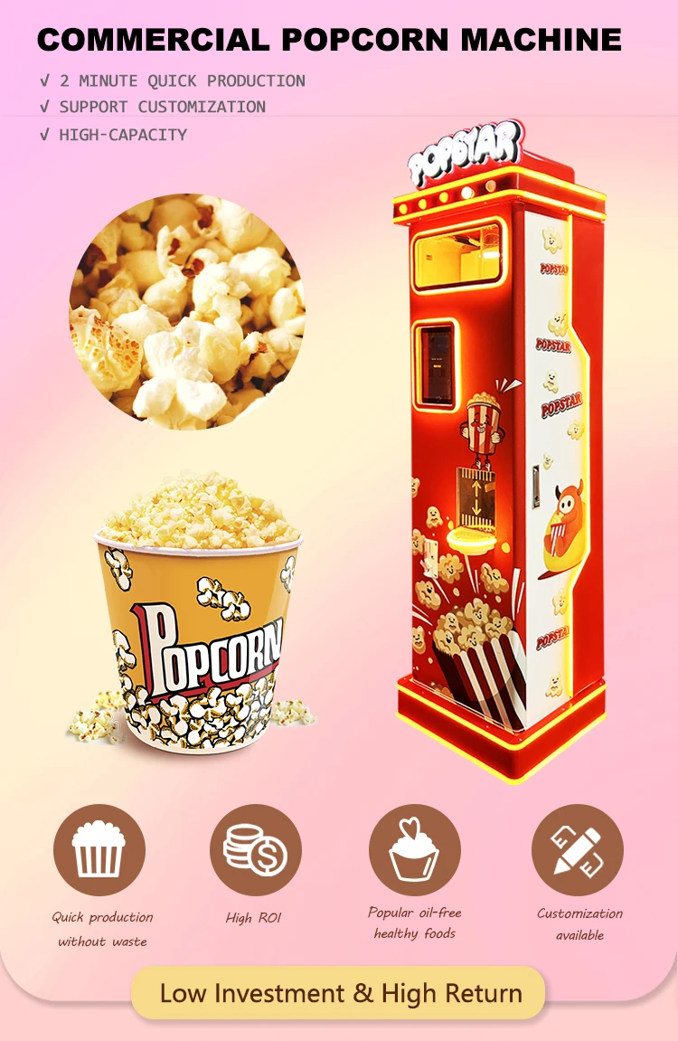 Funpark Intelligent Automatic Coin-Operated Sugar Popcorn Vending Machine Touch Screen Token Home Retail Restaurant Bakery Use details