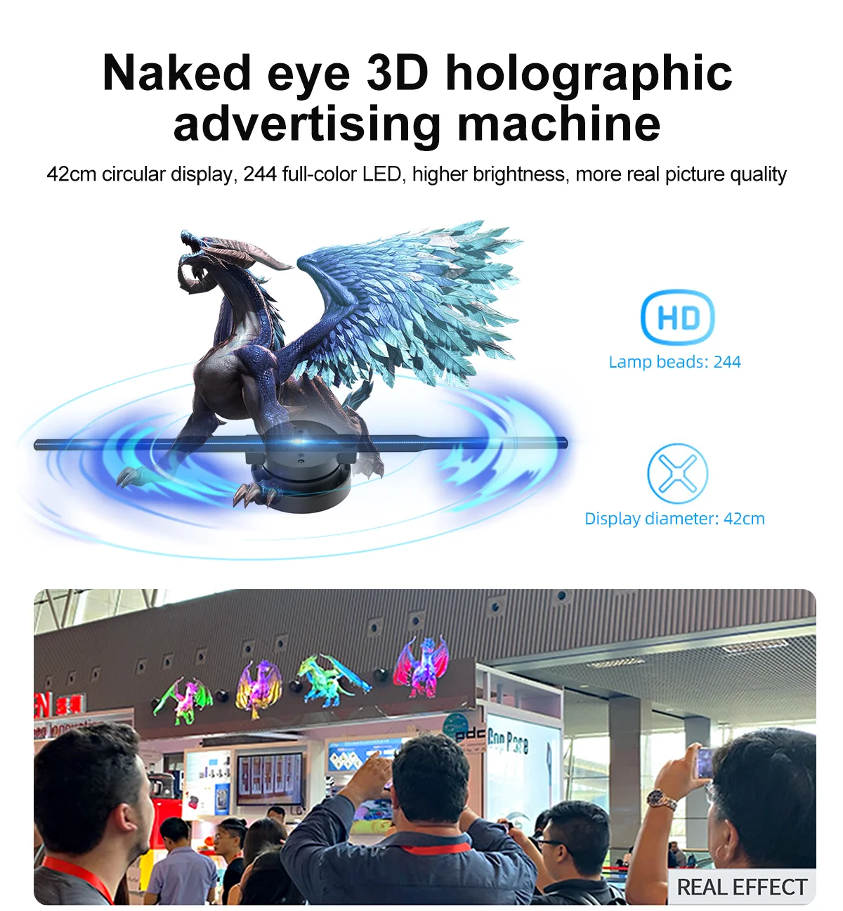 Brand Upgrade 42cm Ventilated Holographic LED Fan Display 3D Animation Glasses-Free Projector for Indoor Advertising OEM