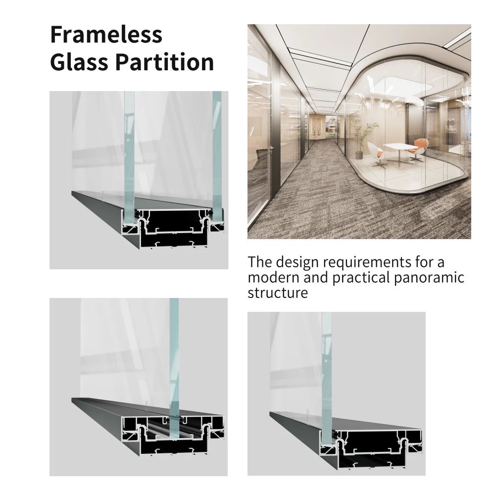 Decorative Frameless Aluminium Frame for Interior Modular Office Cabin Hidden Metal Framed Glass Partition