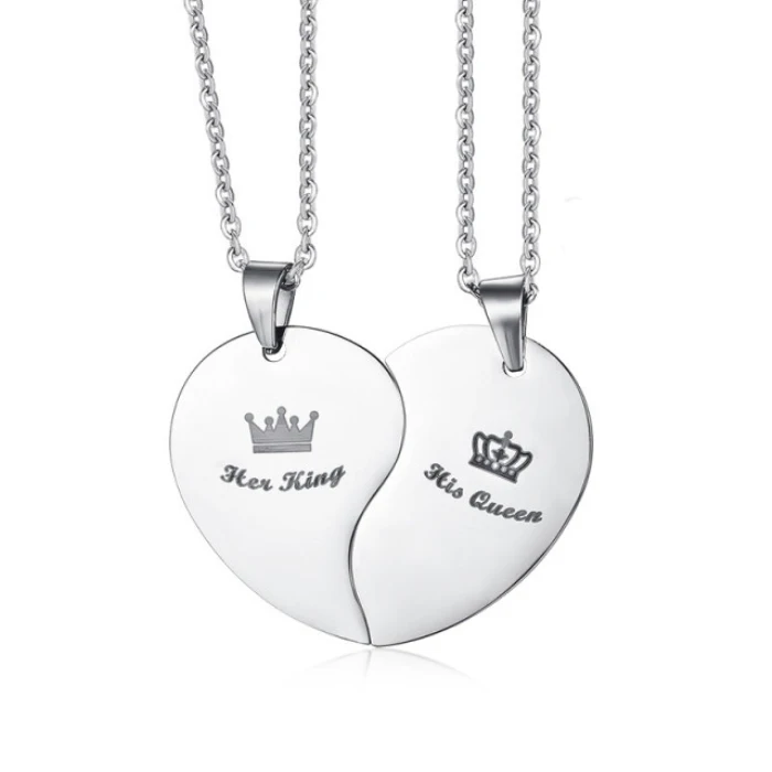 His Queen Her King Laser Engrave Couple Romantic Style Simple Fashion  Stainless Steel Broken Heart Chain Necklace For Lover - Buy Broken Heart  Chain