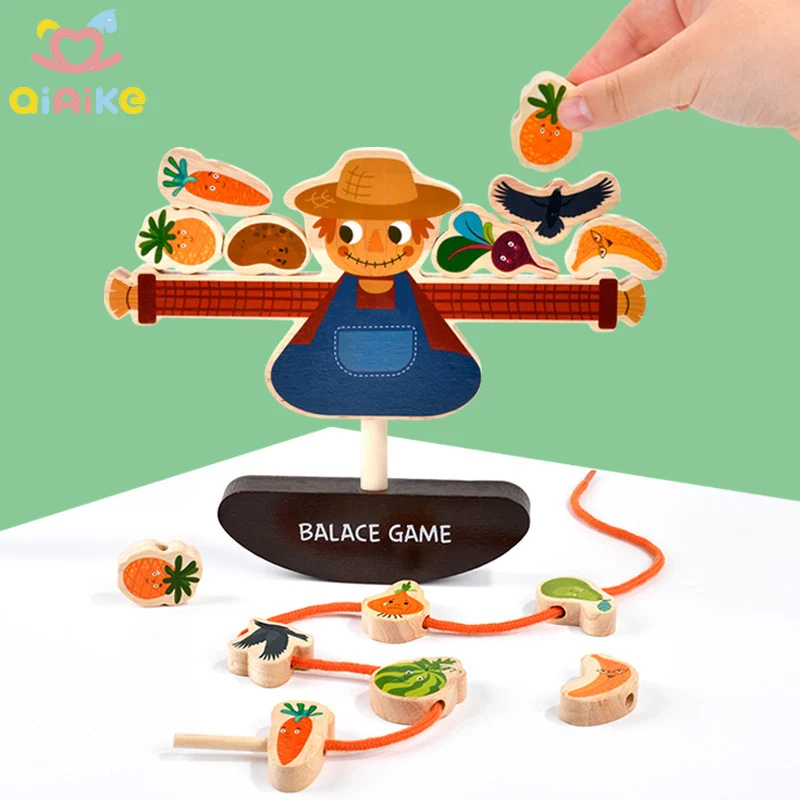 Factory Direct Montessori Wooden Balance Game Blocks and Lacing Beads Unisex Child Toy for Toddlers Plays Function