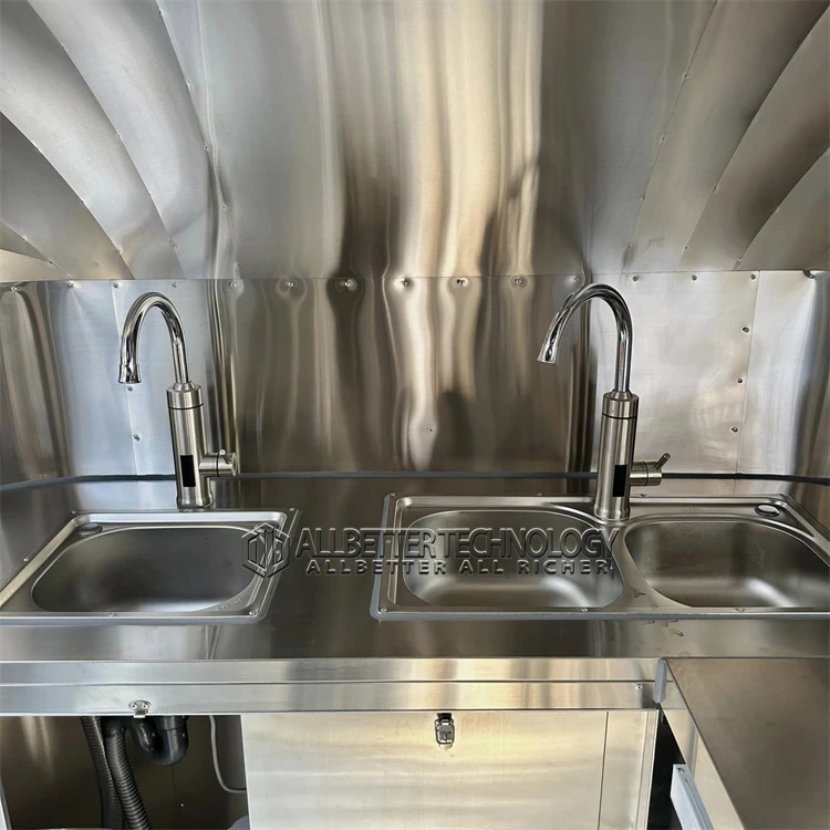 Retro Concession Vehicle Catering Van Mobile Stainless Steel Food Truck Hot Dog Cart BBQ Trailer Mobile Food Carts for Sale