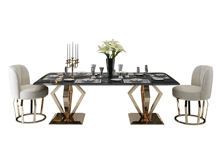 8 Seater Stainless Steel Glass Dining Table Room And Chair Mirror Gold European Style For Dining
