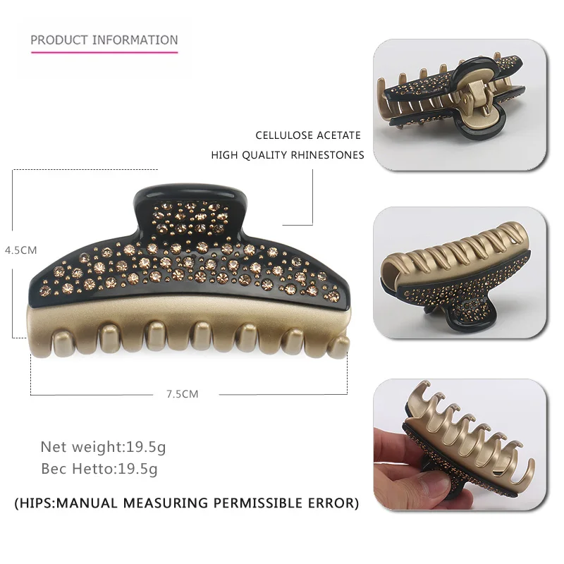 Jinhe Best Seller Boutique Accessories Vendome Large Size Hair Claw Clips Full Rhinestone France Acetate Hair Claw