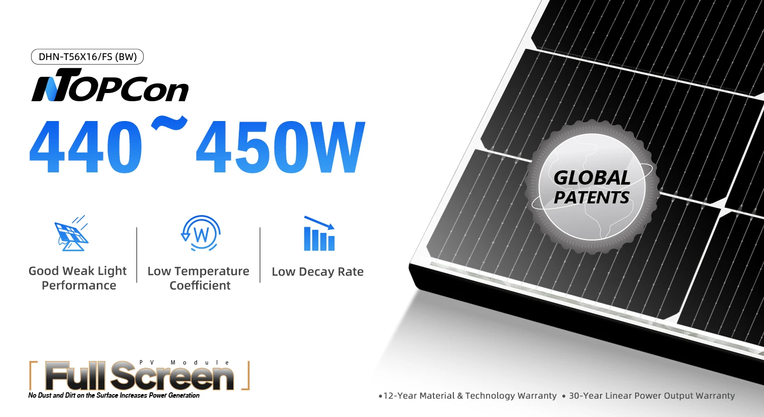 Dah High Efficiency 450w Topcon Solar Panel Full Screen With Black ...