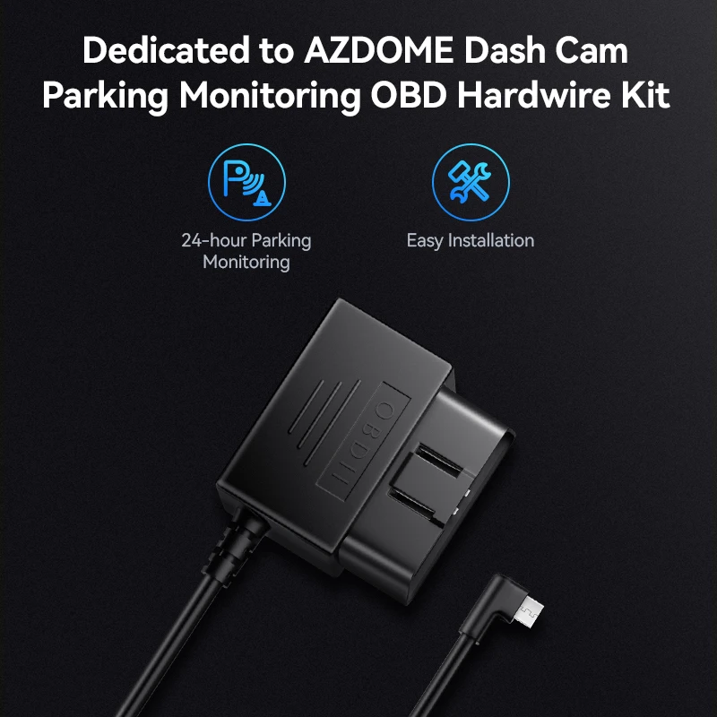 AZDOME Mini Mico Type C Ports 24Hours Parking Mode 5V 2.5A Car Charge Cable OBD Hardwire for Dash Cam Camcorder Vehicle DVR