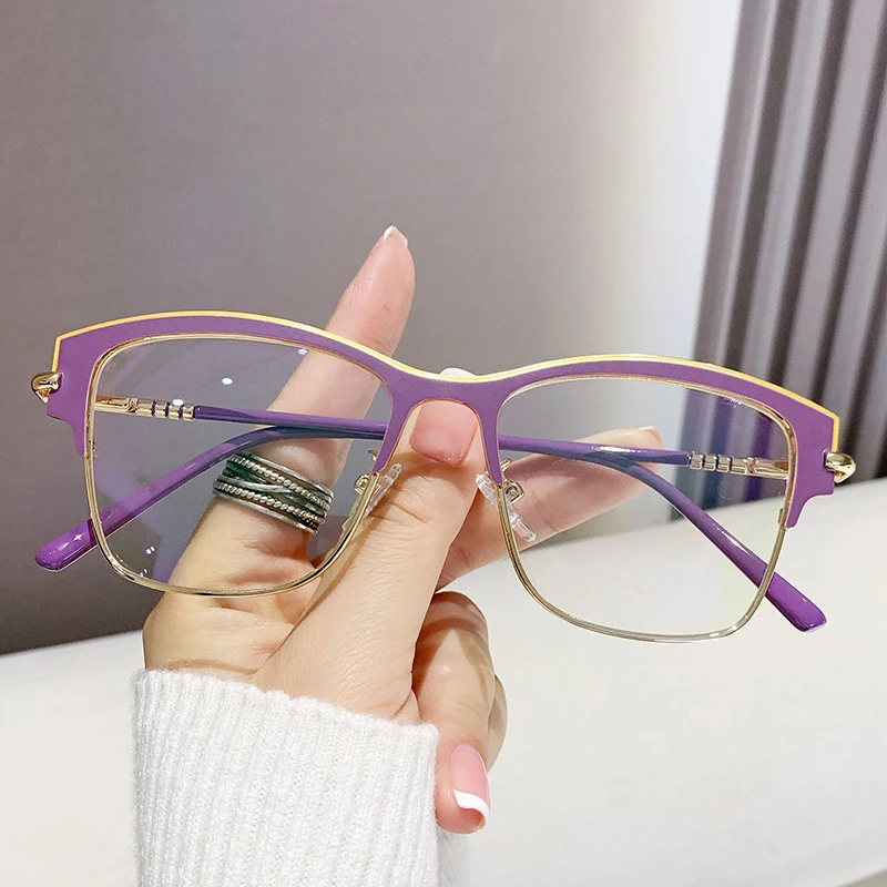 Purple Designer Blue Light Blocking Women's Cat Eye Metal Glasses Frame  Female Anti Radiation Protection Eyeglasses Frames 2024