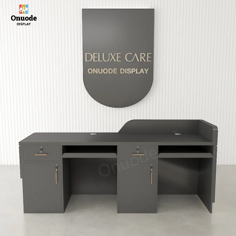 Simple Luxury White Reception Desk with LED Lighting for Hotels Beauty Salons Front Counter Desk Elegant Showcases