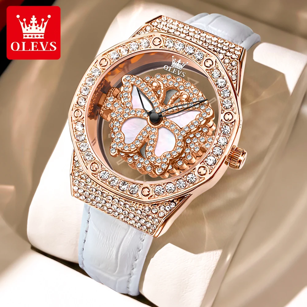 OLEVS 9996 orologio originale da donna impermeabile cinturino in pelle da  donna orologi da polso al quarzo con quadrante a farfalla girevole