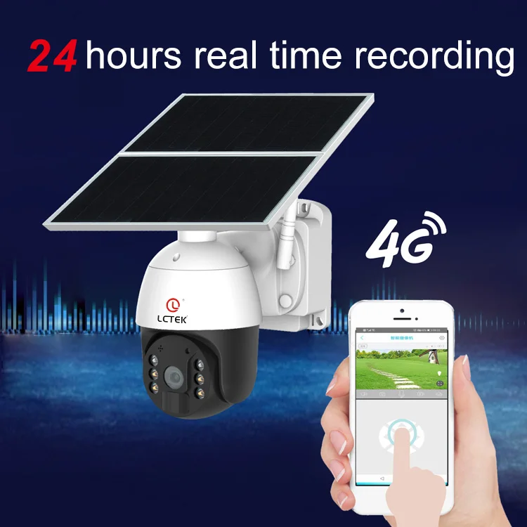 LCLCTEK 24 Hours Continuous Real Time Recording 4G Solar Camera 1080P Battery Solar Powered Full Color Outdoor CCTV Camera