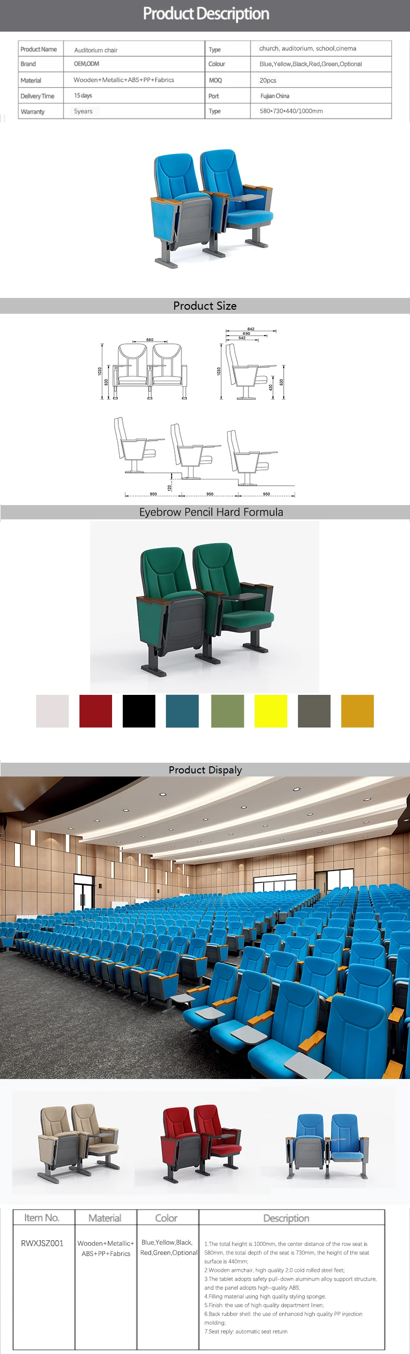 stackable chair Used Auditorium Chair for Church High quality durable comfortable church auditorium cinema chair