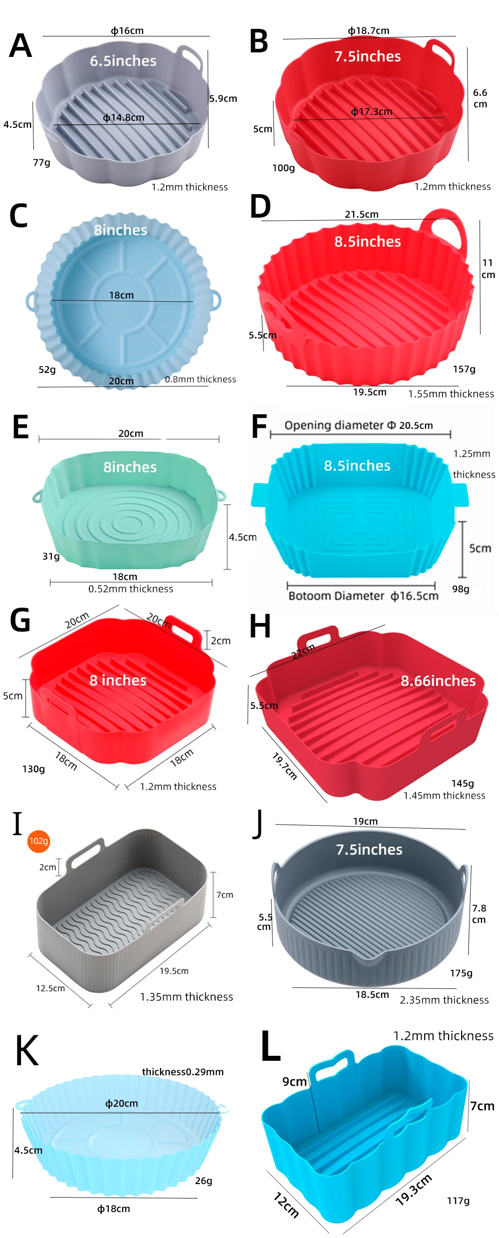 Factory Reusable Circle Air Fryer Silicone Pan Frying Pan Liners 6.3/7.5/8/8.5 Inches Silicone