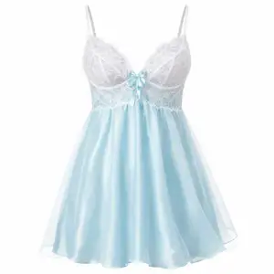 Custom Sexy Women Elegant Floral V-neck Satin Lace Babydoll Nightgown Nylon Silk Screen Smooth Elastic Waist Sleep Dress ODM