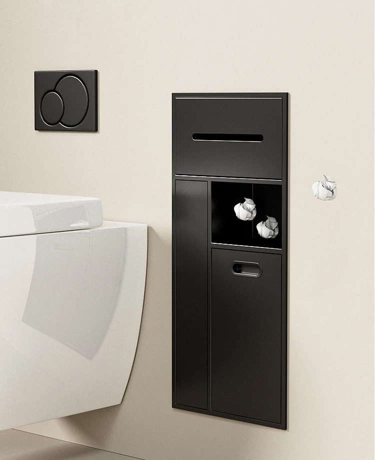 Bathroom Waterproof Niche Multifunctional Wall Storage Built-In Stainless Steel Trash Cans