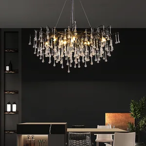 Light Luxury Aluminum Chandelier Creative Tree Branch Water Drop Glass Art for Living Room Middle Commercial Pendant Lights