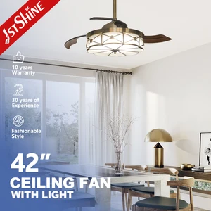 1stshine LED Ceiling Fan Dinning Room OEM Copper Decoration Led Retractable Ceiling Fan Light