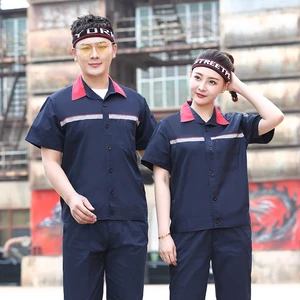 Custom Electrician Gas Station Breathable Absorbent Anti-static Summer Short Sleeve Custom Worksuits Uniforms Fxd Workwear