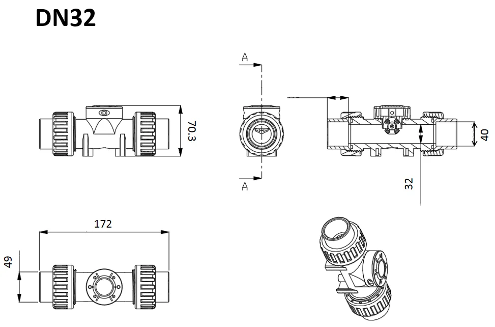 ZJPVC 系列 数字 流量 传感器s 3-24V DN15-DN80 霍尔效应 脉冲输出 污水 游泳池 灌溉 水 酸 液体s 测量